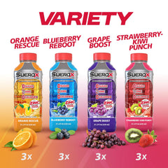 SueroX 12-count variety pack box showing convenient multi-pack for gatherings and workouts