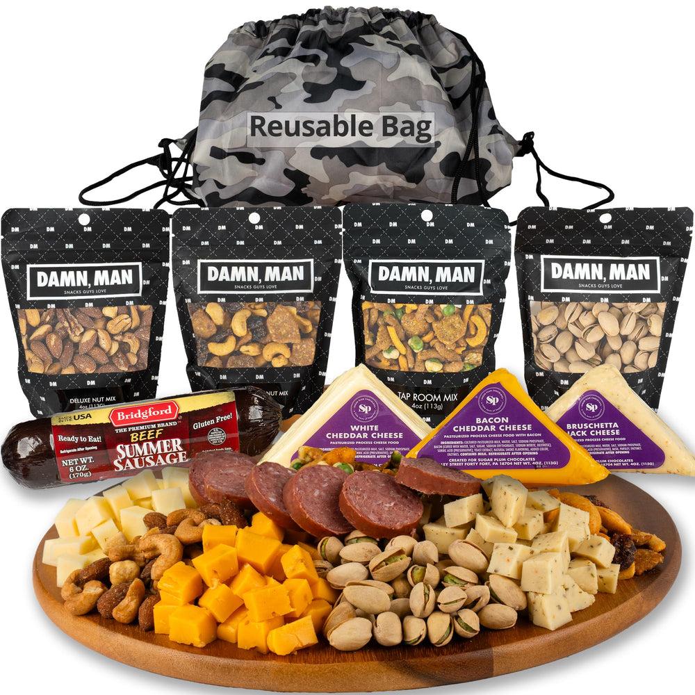 SUGAR PLUM gourmet meat and cheese basket assembly, ideal gift for gatherings.