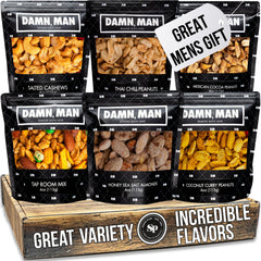 Sugar Plum gourmet nuts gift basket contents display six flavors for shareable snacking