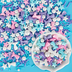 Sugarzy Mermaid Sprinkles pearls bottle adds shimmering ocean sparkle to desserts.