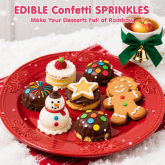 Sugarzy rainbow sprinkles adding color to desserts on display