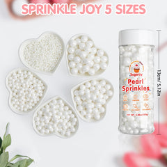 Sugarzy white pearl sprinkles bowl collection highlighting varied textures for pastries.