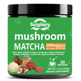 Suiyilary 10-mushroom matcha tin showing vibrant powder for focused mornings.