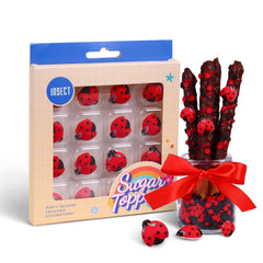 Sujoygar edible ladybug toppers on a cake for a festive look