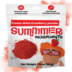 SUMMMER freeze-dried strawberry powder bottle adds vibrant color to baking and smoothies.