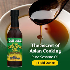 Sun Luck oil drizzle brightens marinades and dressings with a nutty, savory finish.