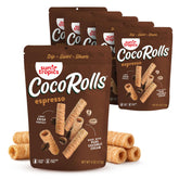 Sun Tropics CocoRolls Espresso packaging shows a gluten-free dairy-free snack ready to share.