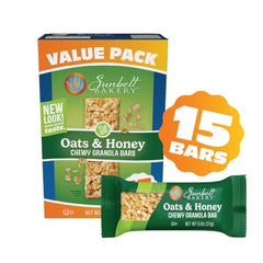 Sunbelt Bakery Oats and Honey granola bar packaging, no preservatives noted, great pantry staple.