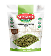 SUNBEST NATURAL organic raw pumpkin seeds in a bulk bag for easy snacking.