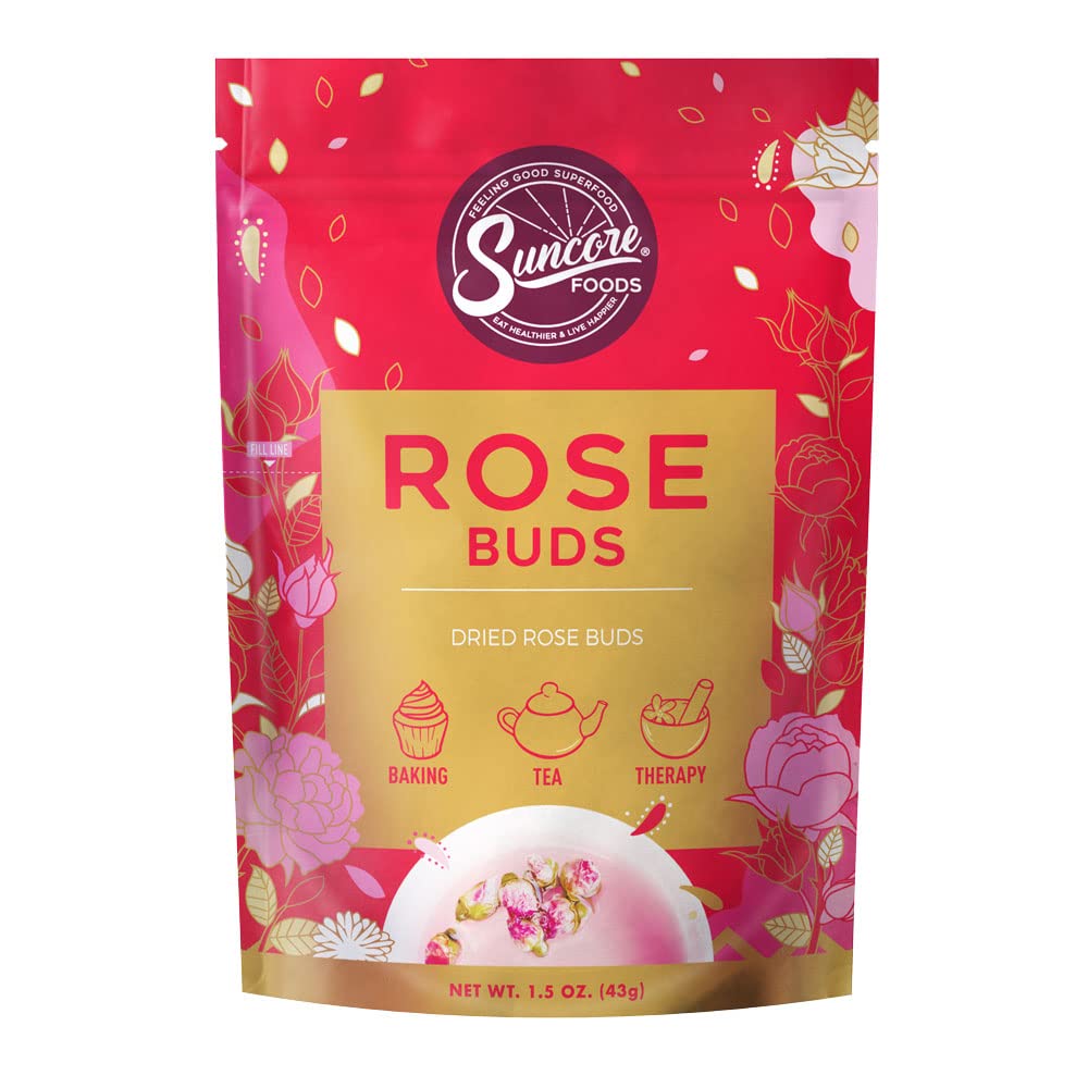 Suncore Foods dried rose buds bloom loose buds for fragrant, caffeine-free infusions.