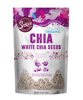 Suncore Foods Organic White Chia Seeds front-pack shot, gluten-free and non-GMO quality at a glance.