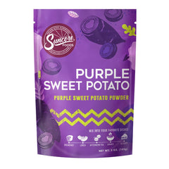 Suncore Foods purple sweet potato powder bottle adds vibrant color to recipes.