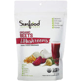 Sunfood Beets & Mushrooms powder bottle pour for quick energy-friendly drink