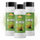 Sunglo dill pickle popcorn seasoning jar showcasing bold tangy flavor for popcorn