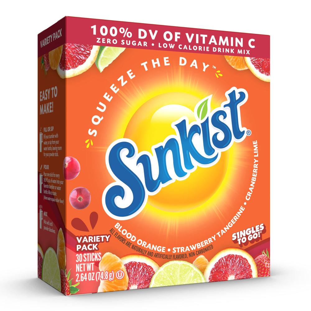 Sunkist Singles To Go box with 30 sticks for travel flavor.