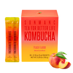 SUNMANC Peach Kombucha sticks packaging for quick flavor on the go