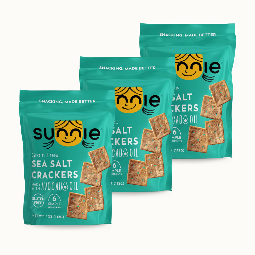 Sunnie gluten free crackers sea salt close-up ready for snacking