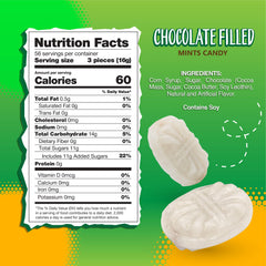 Sunny Island Arcor Chocolate Filled Mints packaging closeup, individually wrapped freshness.