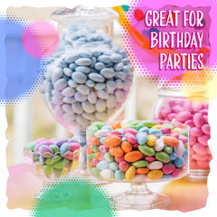 Sunny Island Jordan Almonds wedding-favor spread on pastel tables