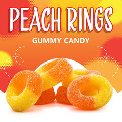 Sunny Island Peach Rings nostalgic flavor - appeals to kids, teens, and adults.