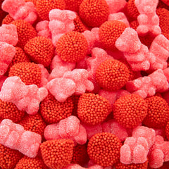 Sunny Island Pink Gummi Bears front bag showcases vibrant candy for party favors.