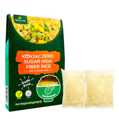 Sunnyside Konnyaku Rice pack front highlights its low-carb vegan appeal