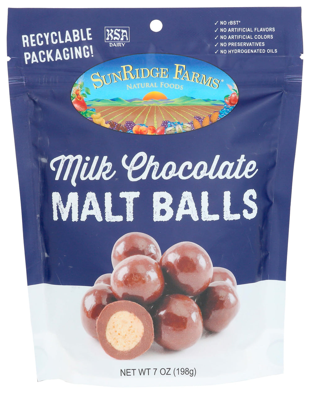 SunRidge Farms Milk Chocolate Malt Balls 7oz pack for on-the-go snacking.