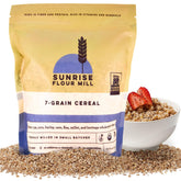 Sunrise Flour Mill Heritage 7-Grain hot cereal bowl showcasing a fiber-rich breakfast option.