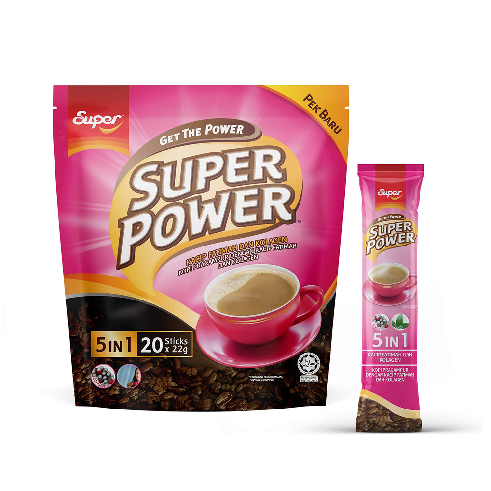 Super Power 5-in-1 Coffee with Collagen bottle for a convenient morning ritual.