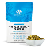 Superfood Supply chrysanthemum tea packaging preserves freshness for day-long caffeine-free sipping.