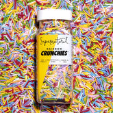 Rainbow Crunchies jar close-up with vibrant plant-based colors for baking