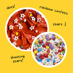 Sprinkled Rainbow Starfetti on pancakes for a colorful breakfast