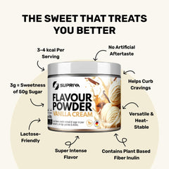 SUPRIVA Flavor Powder Vanilla Cream shake with smooth, sugar-free sweetness.