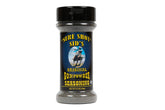 Sure Shot Sid's Gunpowder Seasoning bottle ready for grilling, enhancing smoky flavor.