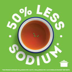 Swanson 50% Less Sodium Beef Broth can on shelf emphasizes convenient cooking