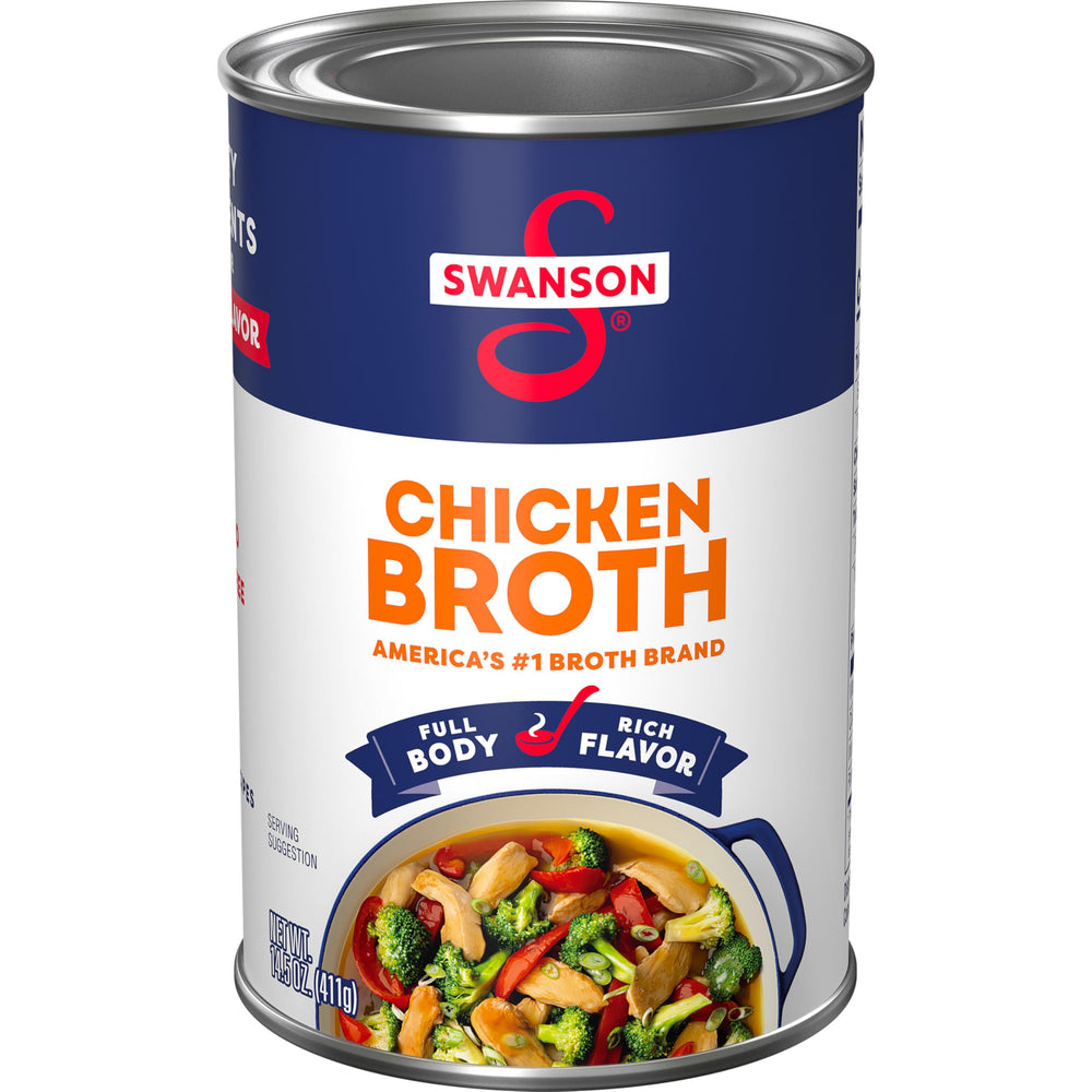 Swanson Chicken Broth can front view for rich base flavor