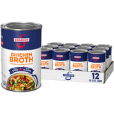 Swanson Chicken Broth can close-up, rich base for soups and gravies.