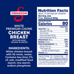 Swanson ready-to-eat chicken chunks showcased for easy meal prep.