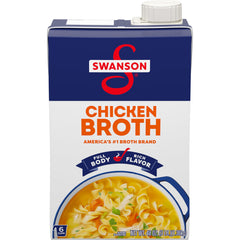 Swanson S 100% Natural Chicken Broth carton front, gluten-free and non-GMO.