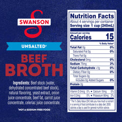 Swanson S beef broth carton label highlights clean ingredients for cooking