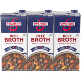 Swanson S Beef Broth carton front view showing 32 oz size and 3-pack packaging for cooking