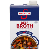 Swanson S Beef Broth carton front shows premium, gluten-free base for hearty meals.