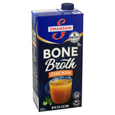 Swanson S chicken bone broth carton front view, rich flavor base for soups