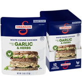 Swanson S garlic and herbs white chunk chicken pouch ready-to-eat on the go