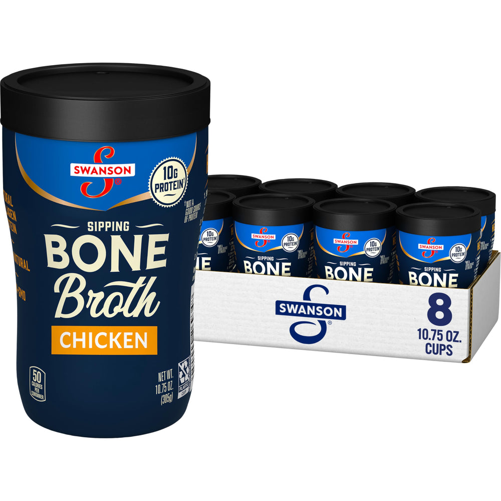 Swanson Sipping Chicken Bone Broth cups for convenient on-the-go nourishment