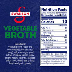 Swanson S Vegetable Broth bottle side view highlighting simple ingredients