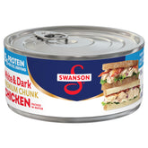 Swanson White and Dark Premium Chunk Chicken in Water can, handy protein for quick meals.