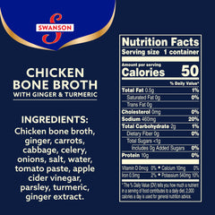 Swanson Sipping Bone Broth ingredients highlight chicken and vegetables for rich flavor