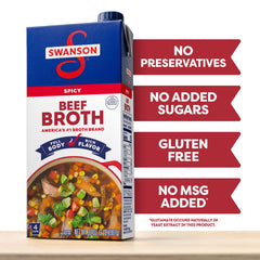 Swanson Spicy Beef Broth simmer stew — rich base for chili and stews.