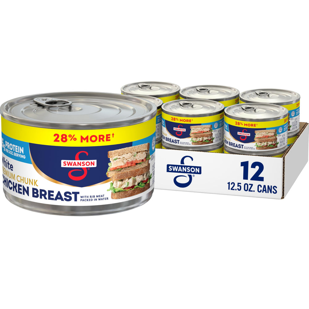 Swanson White Premium Chunk Chicken in Water can front view for quick, protein-packed meals